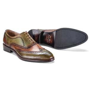 olive green dress shoes Handcrafted Leather Wingtip Brogue Oxford- Green by Lethato