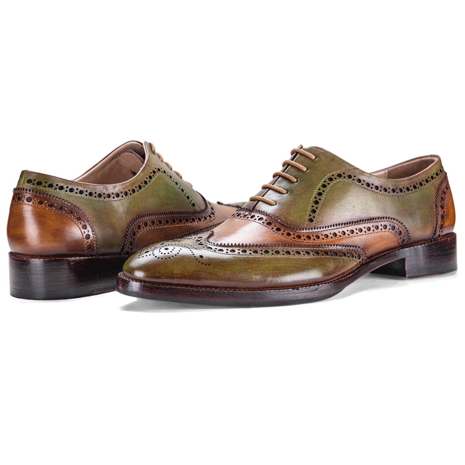 Handcrafted Leather Wingtip Brogue Oxford- Green by Lethato Handcrafted Leather Wingtip Brogue Oxford- Green by Lethato