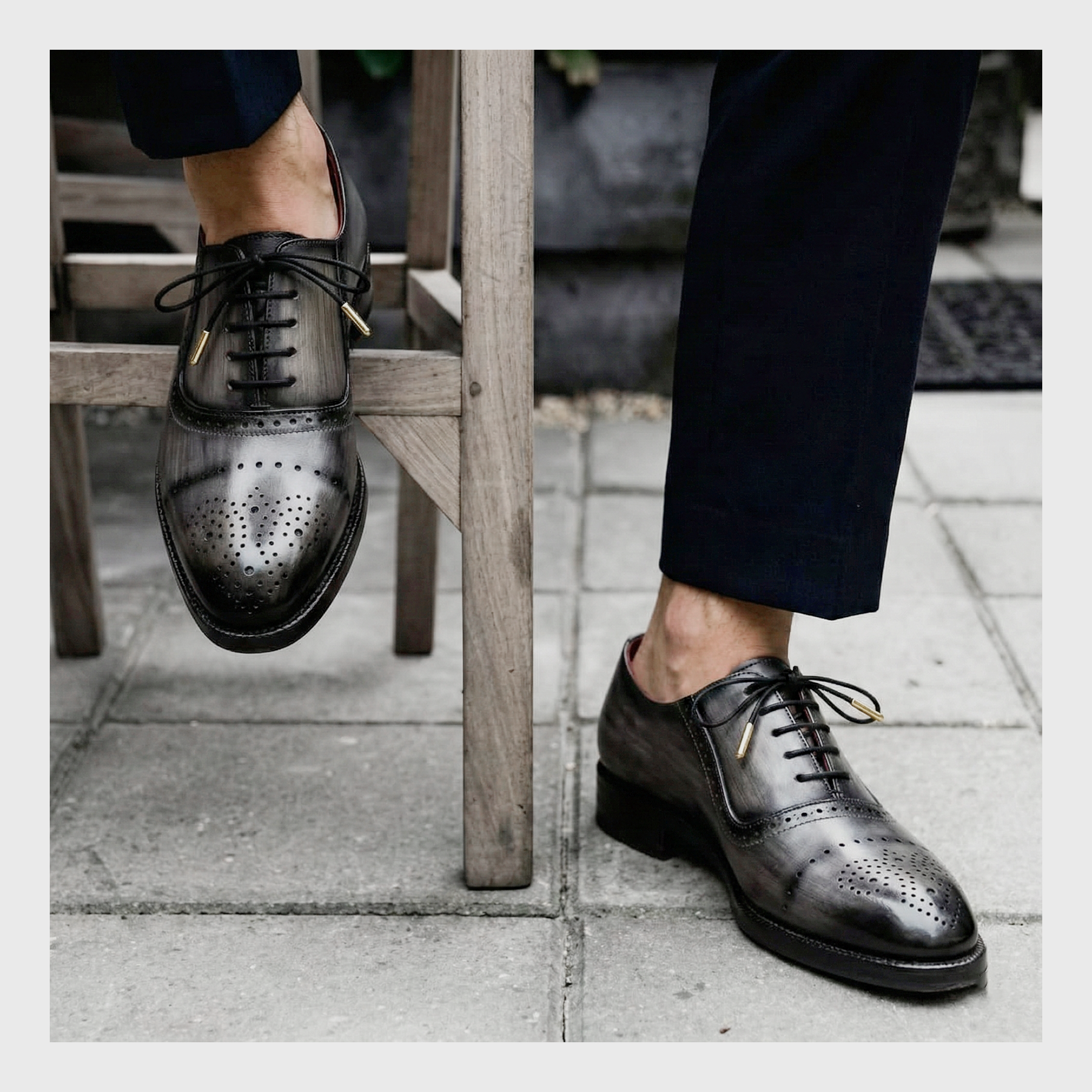 Medallion Toe Oxford- Gray Dress Shoes for Men by Lethato display picture 2