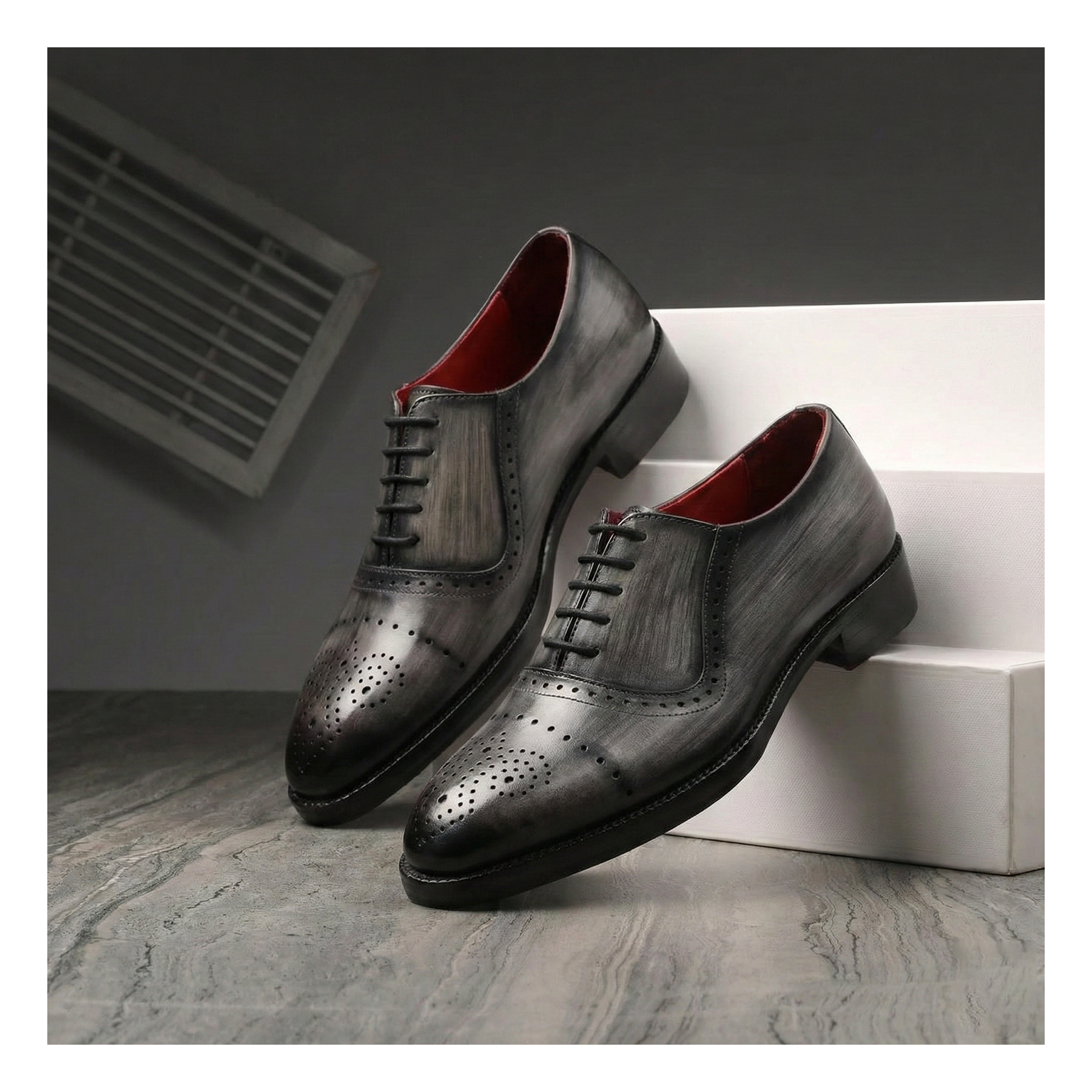 Vero Cuoio Gray Oxford Shoes with Brogue Detailing VERO CUOIO Shoes Mens 9.5 Brown Leather Oxfords Dress Lace  main image 4