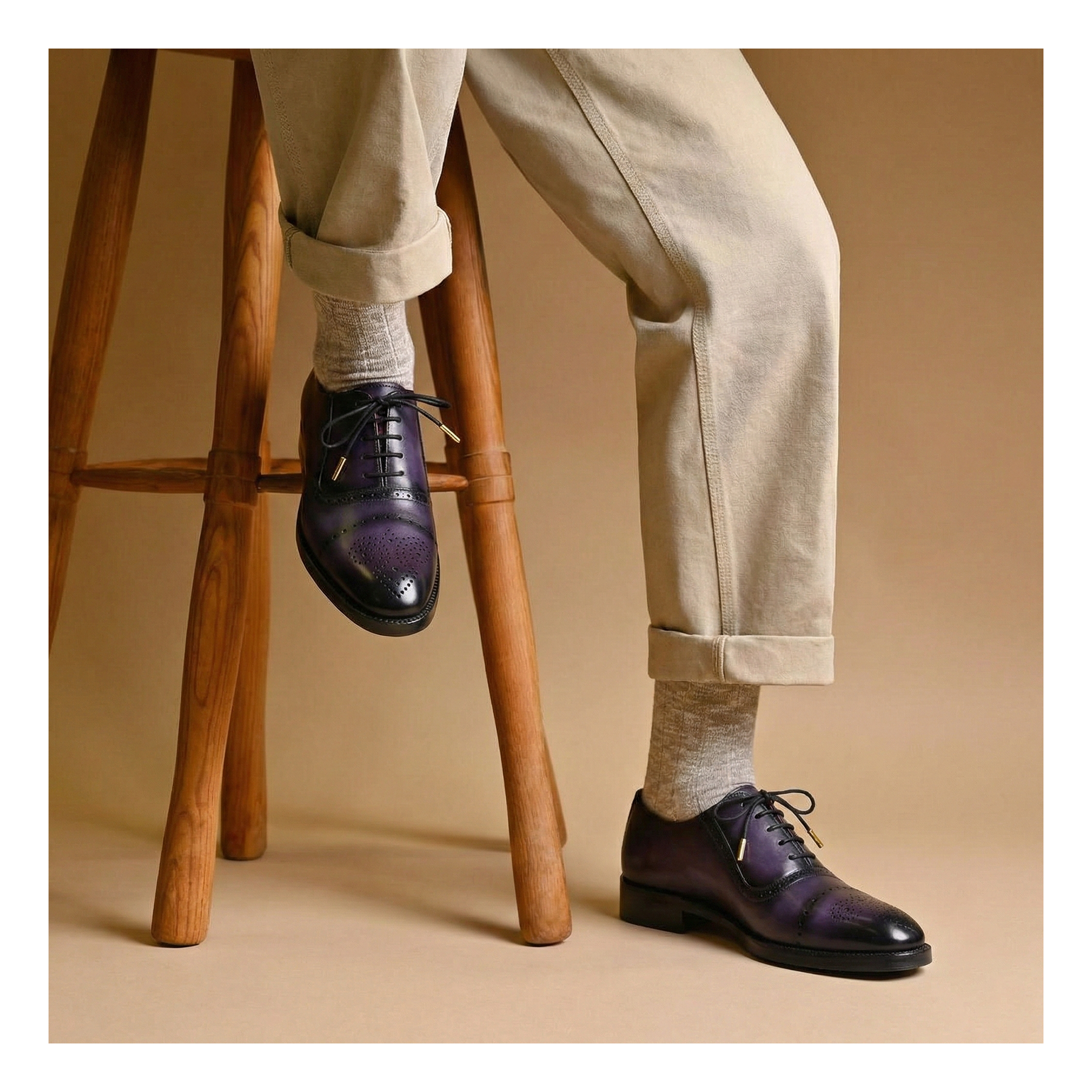 Lethato Medallion Toe Oxford- Purple