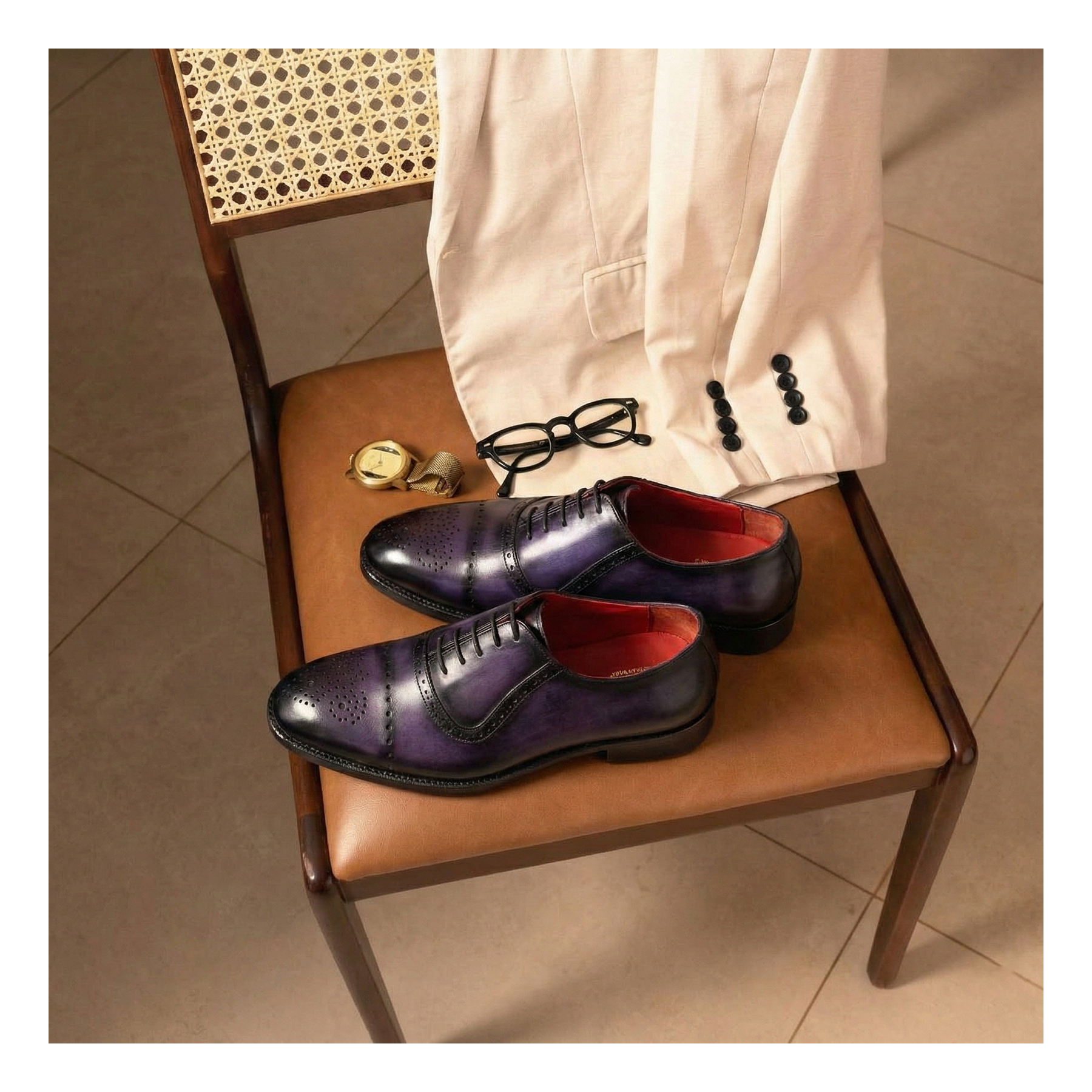Lethato Medallion Toe Oxford- Purple | Hand painted Leather Shoes Lethato Medallion Toe Oxford- Purple | Hand painted Leather Shoes