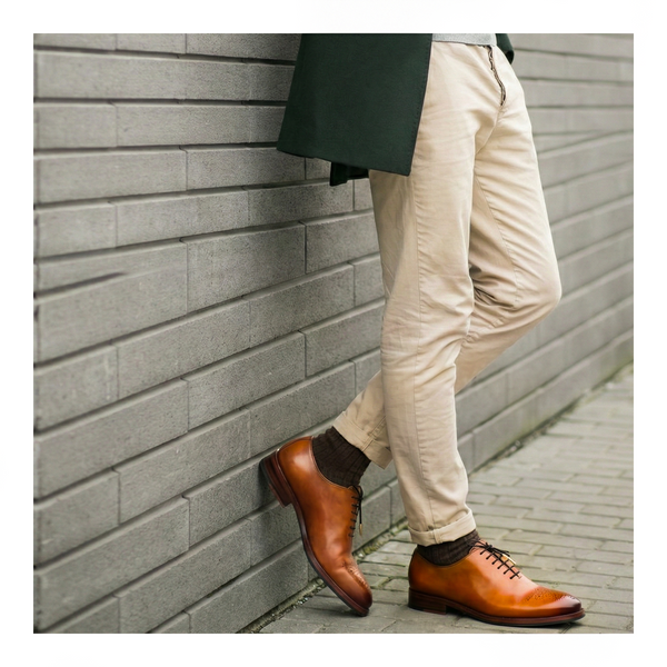 Medallion Toe Oxford- Tan Dress Shoes for Men by Lethato
