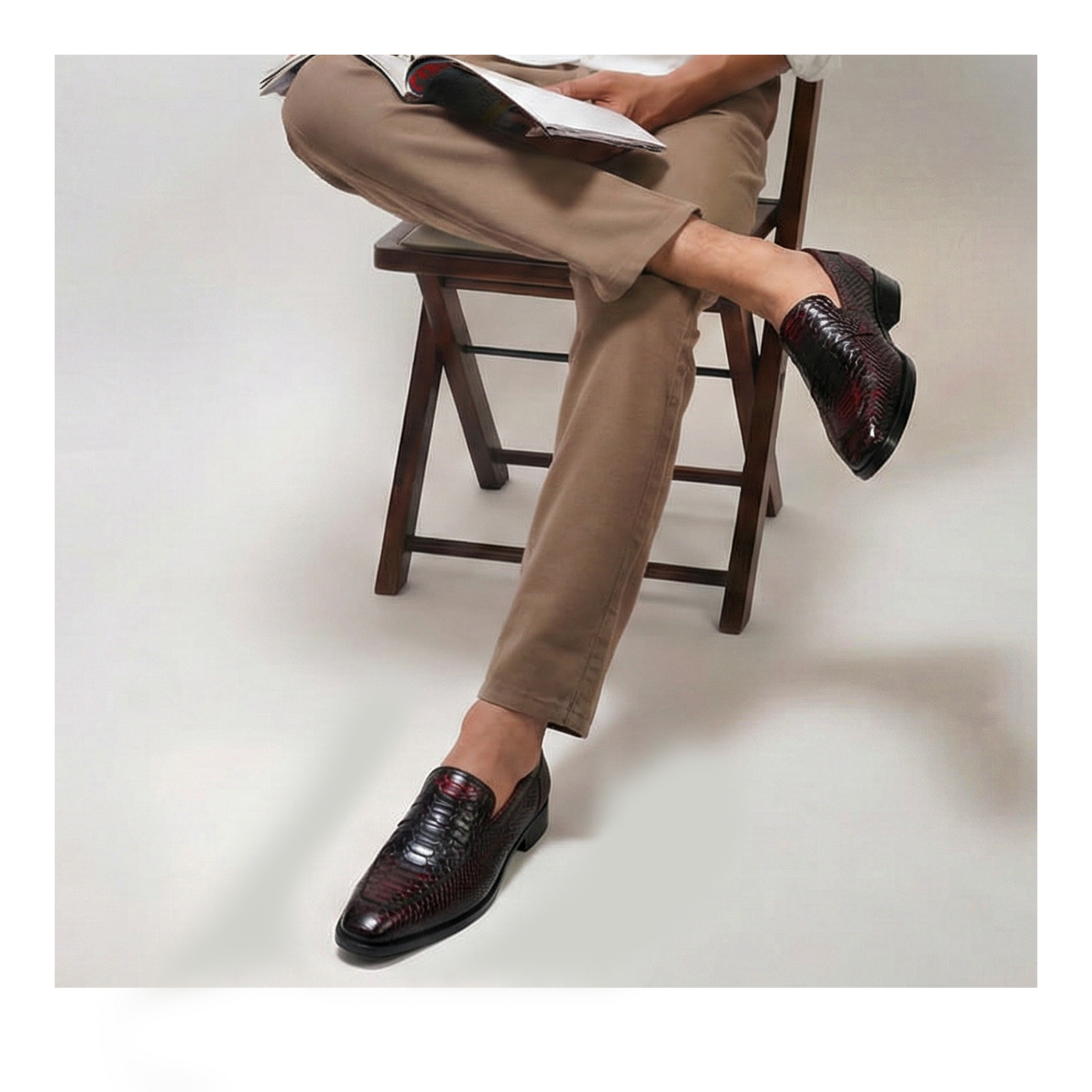 Penny Loafers - Croc Wine Red