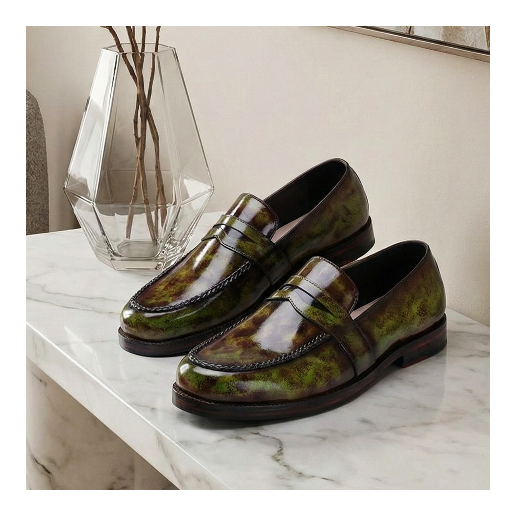 LETHATO Handcrafted Brushed Leather Mens Loafers Sz 11.5 US Men Buy Lethato Penny Driver Loafers - Reddish Brown main image 3