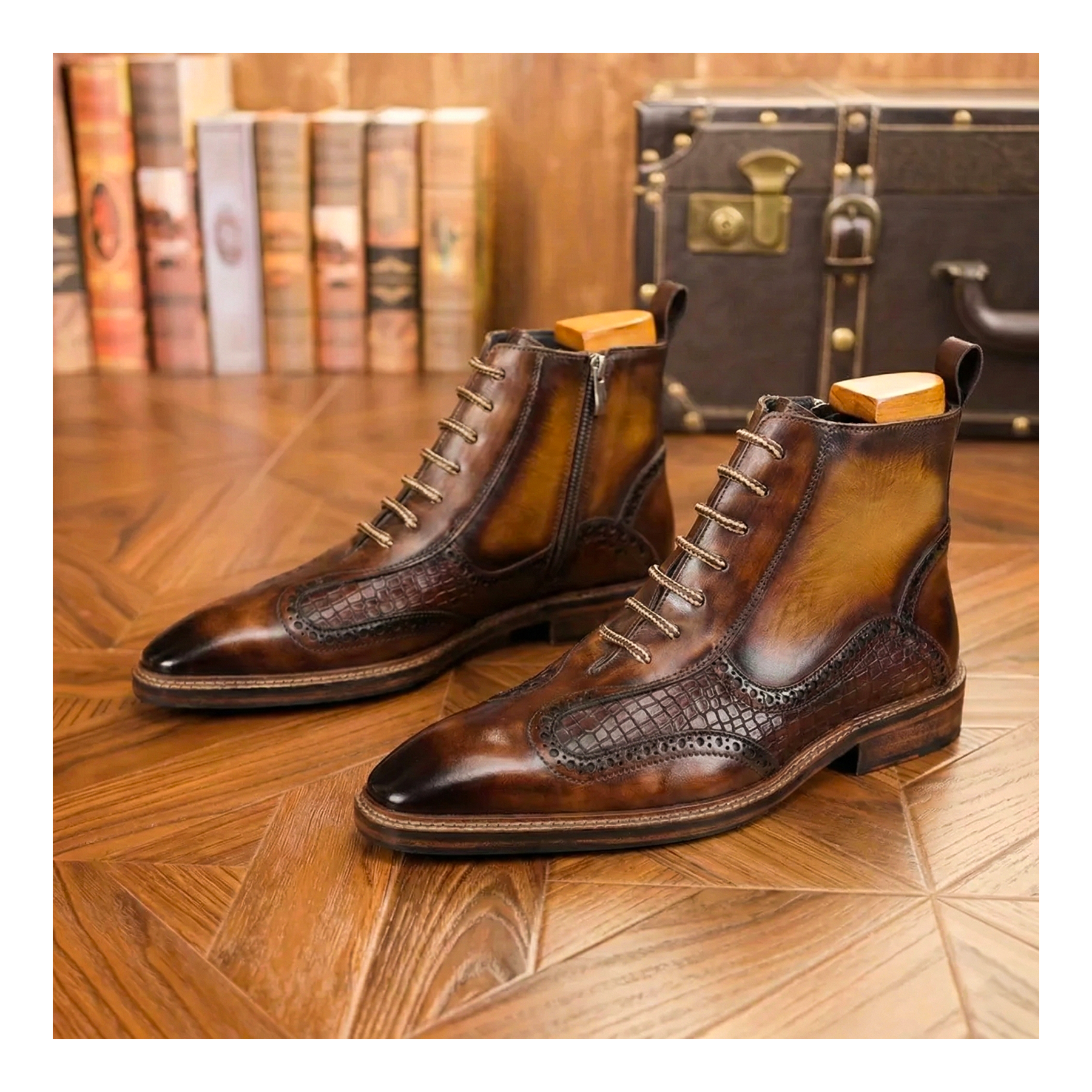 Plain Toe Lace up Boots with Zipper - Brown | Lethato Plain Toe Lace up Boots with Zipper - Brown | Lethato