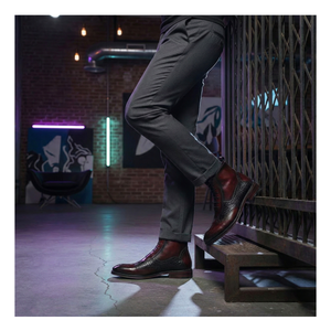 Plain Toe Lace up Boots with Zipper - Wine Red