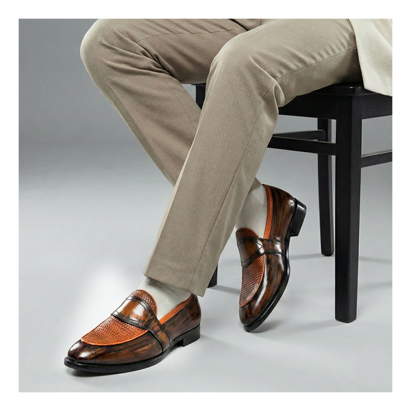 Buy Lethato Saddle Strap Penny Loafers - Brown display picture 1