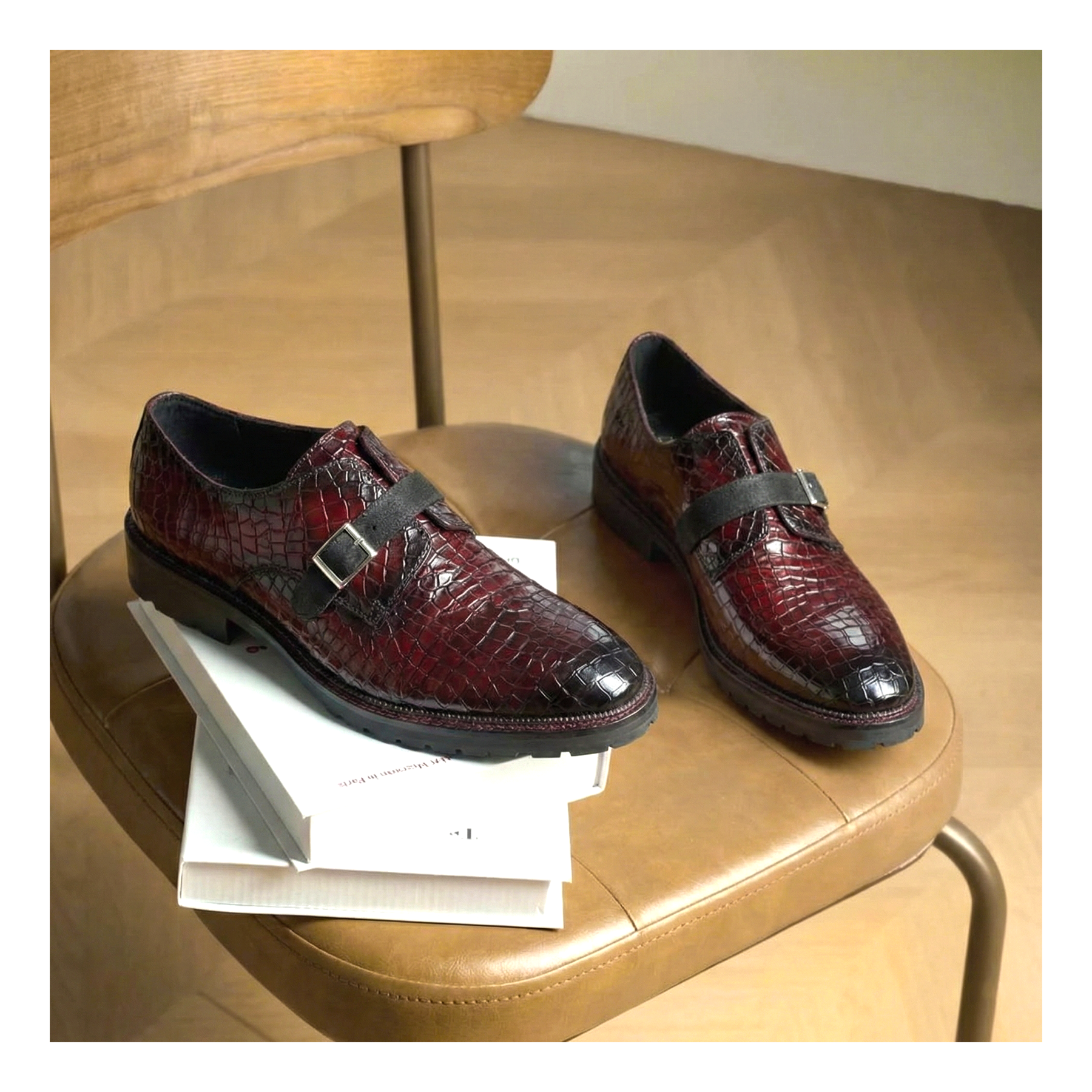Single Monk Strap - Croc Wine Red by Lethato