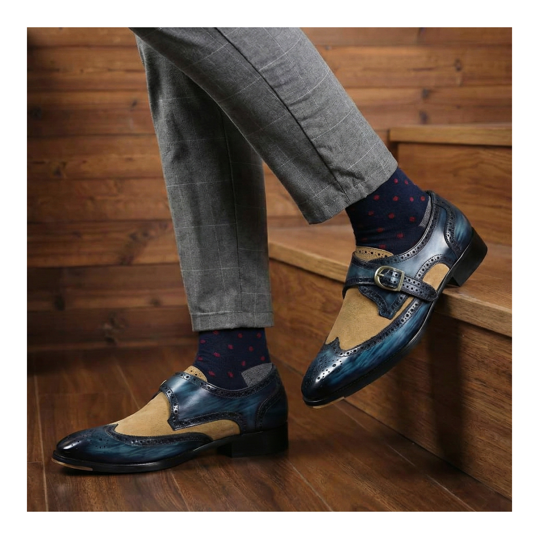 Men's Single Monk Strap - Navy Blue by Lethato