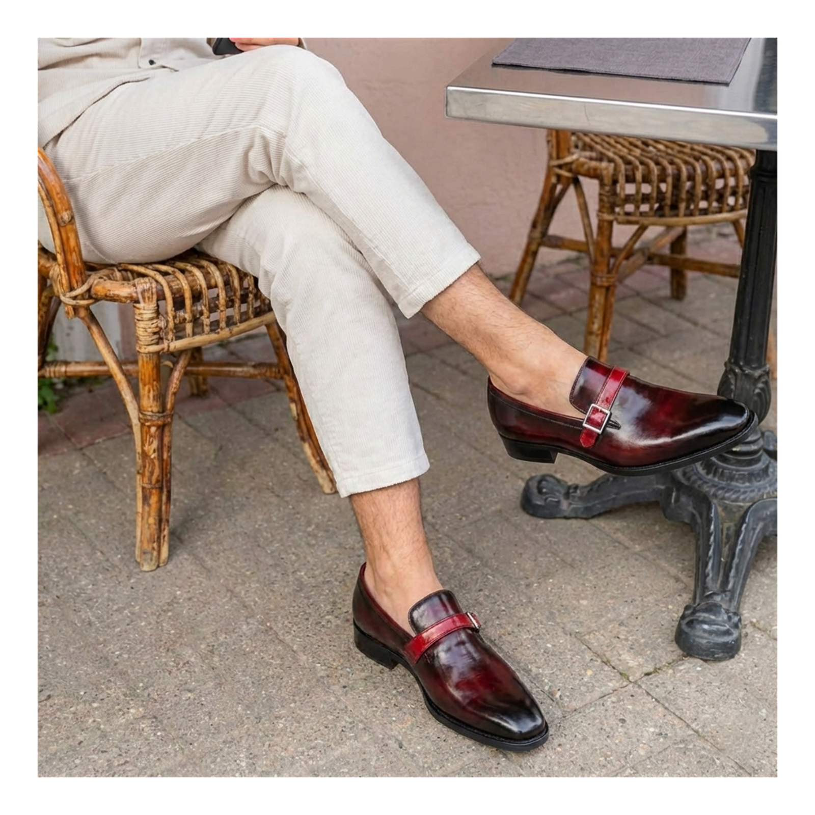 Single Monk Strap Loafers - Wine Red