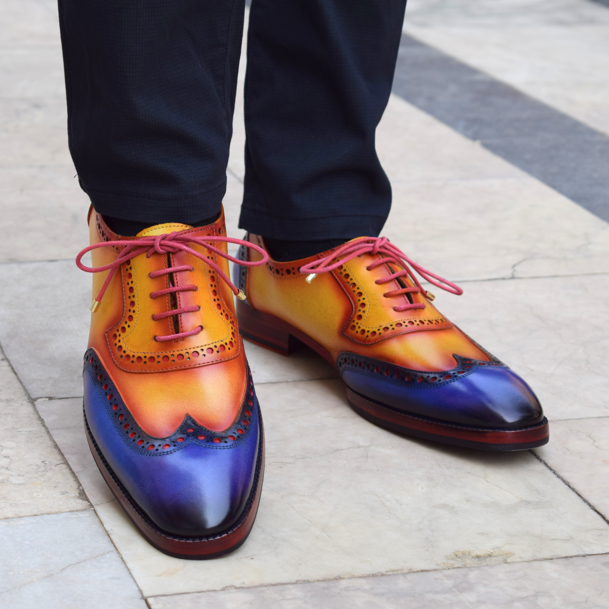 Wingtip Brogue Oxford-Tan & Navy | Wedding Shoes