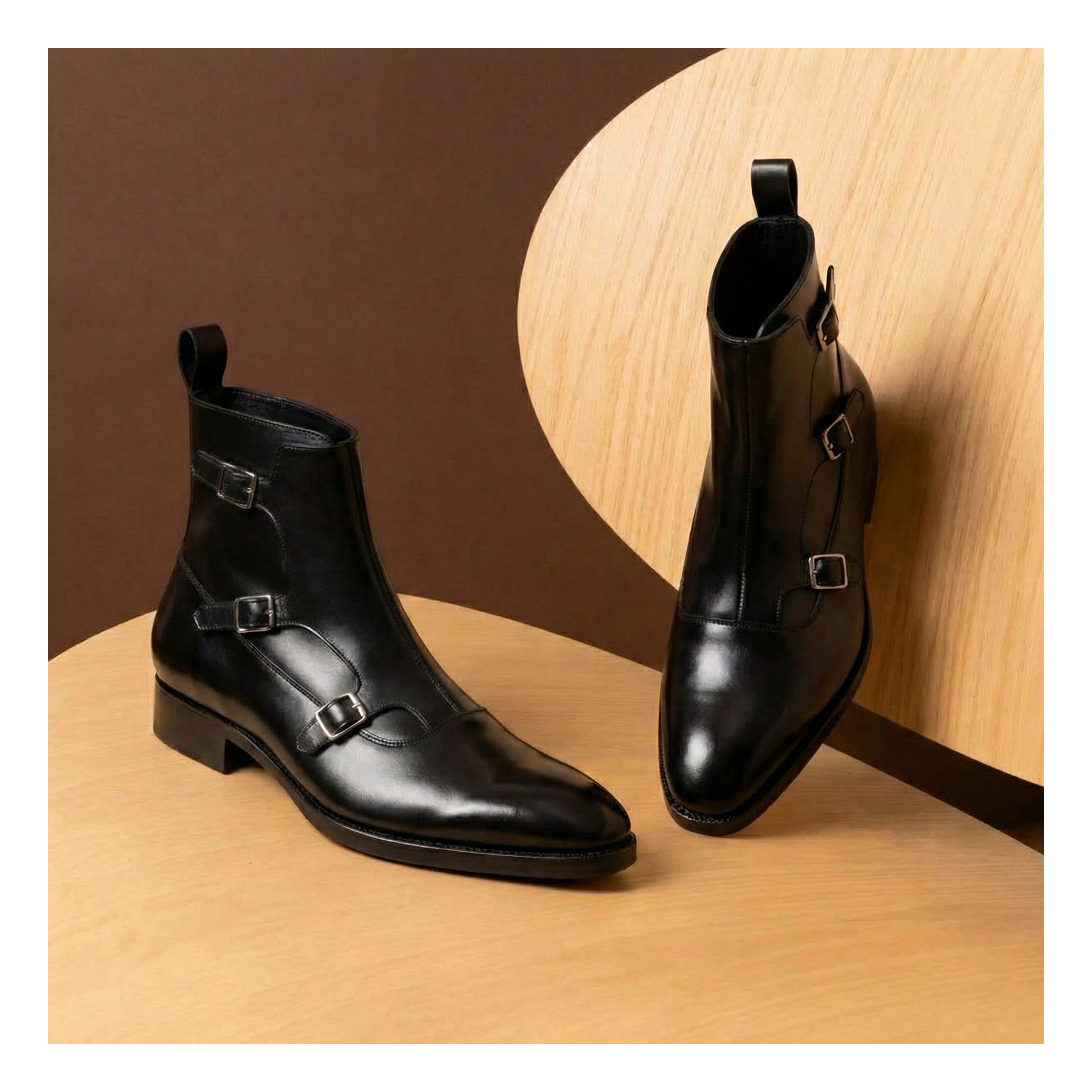 Triple Monk Strap Boots - Black | Lethato