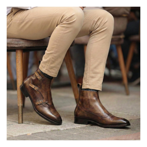 Triple Monk Strap Boots - Brown