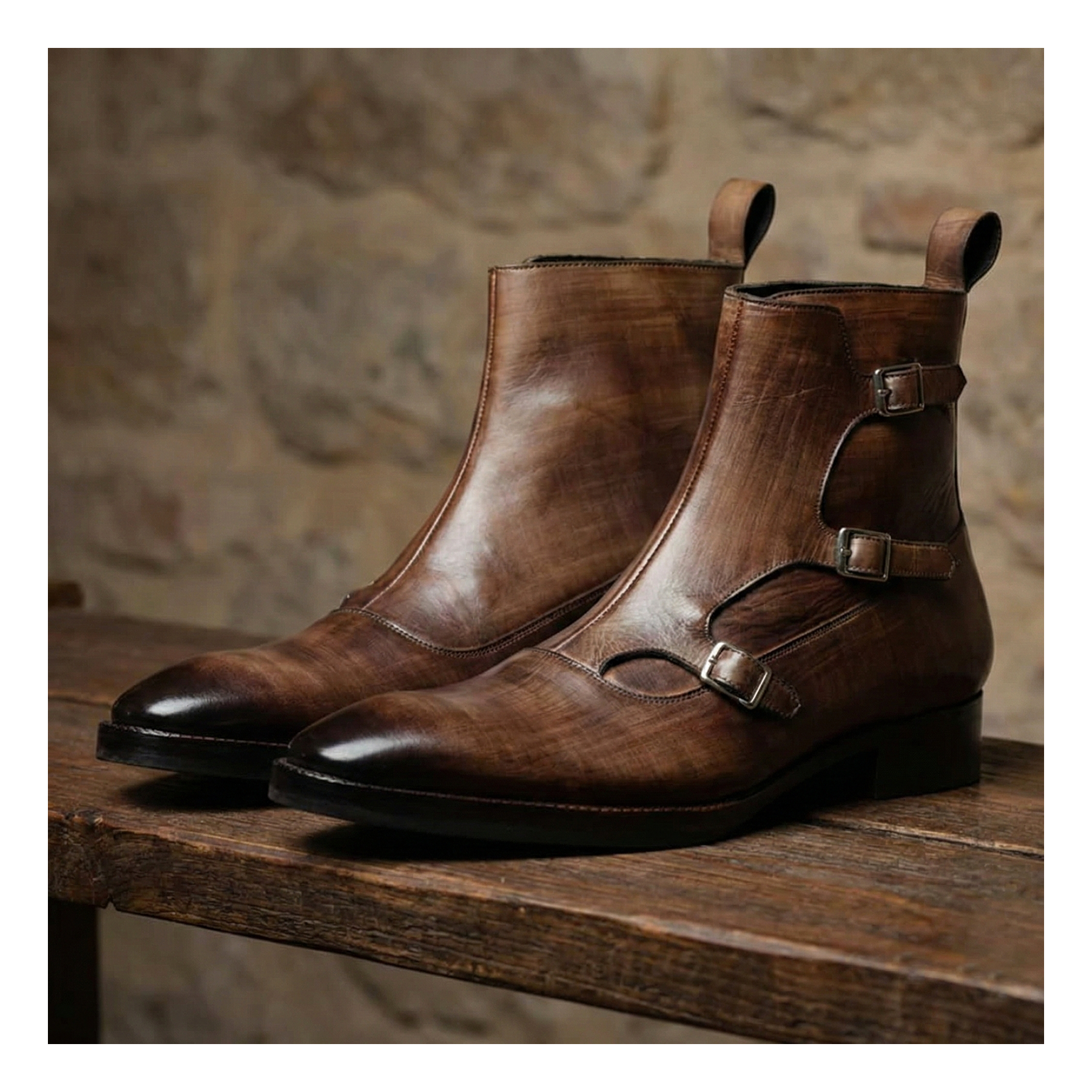 Triple Monk Strap Boots - Brown | Lethato display picture 1