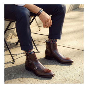 Triple Monk Strap Boots - Dark Brown
