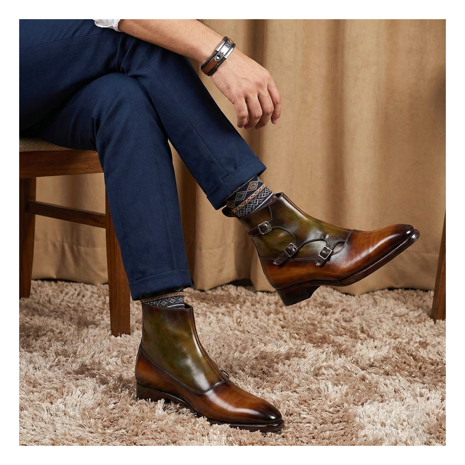 Triple Monk Strap Boots - Tan & Olive | Lethato STANDARD / US 13.5-14 / UK 13 / Tan & Olive Triple Monk Strap Boots - Tan & Olive | Lethato STANDARD / US 13.5-14 / UK 13 / Tan & Olive