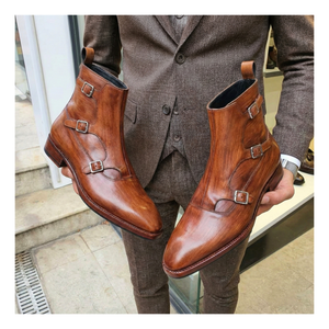 Triple Monk Strap Boots - Wooden