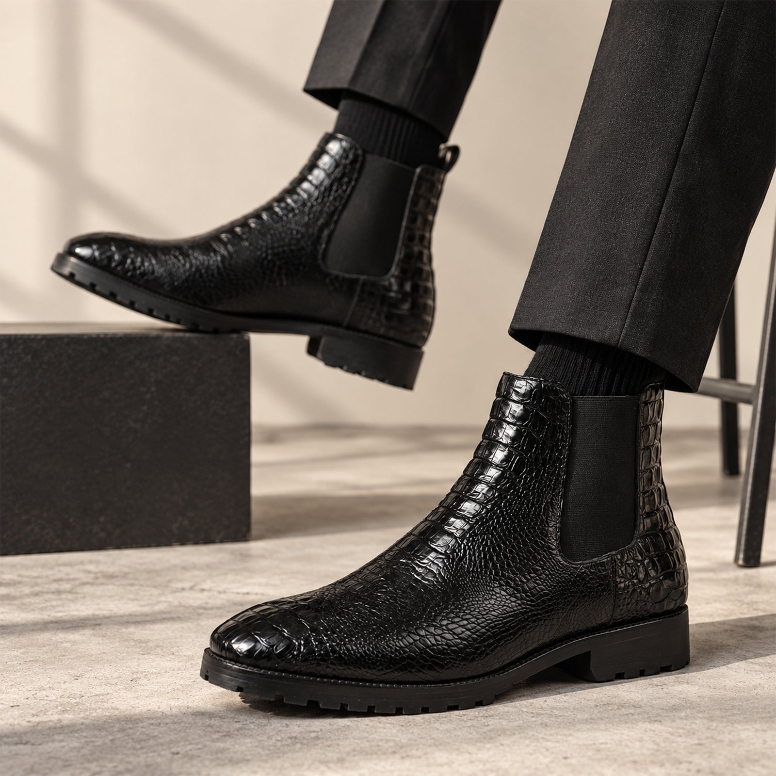 Mens Chelsea Boots- Croc Black