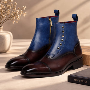 Zipper Boots - Brown & Navy