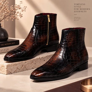 Zipper Boots - Croc Brown & Tan