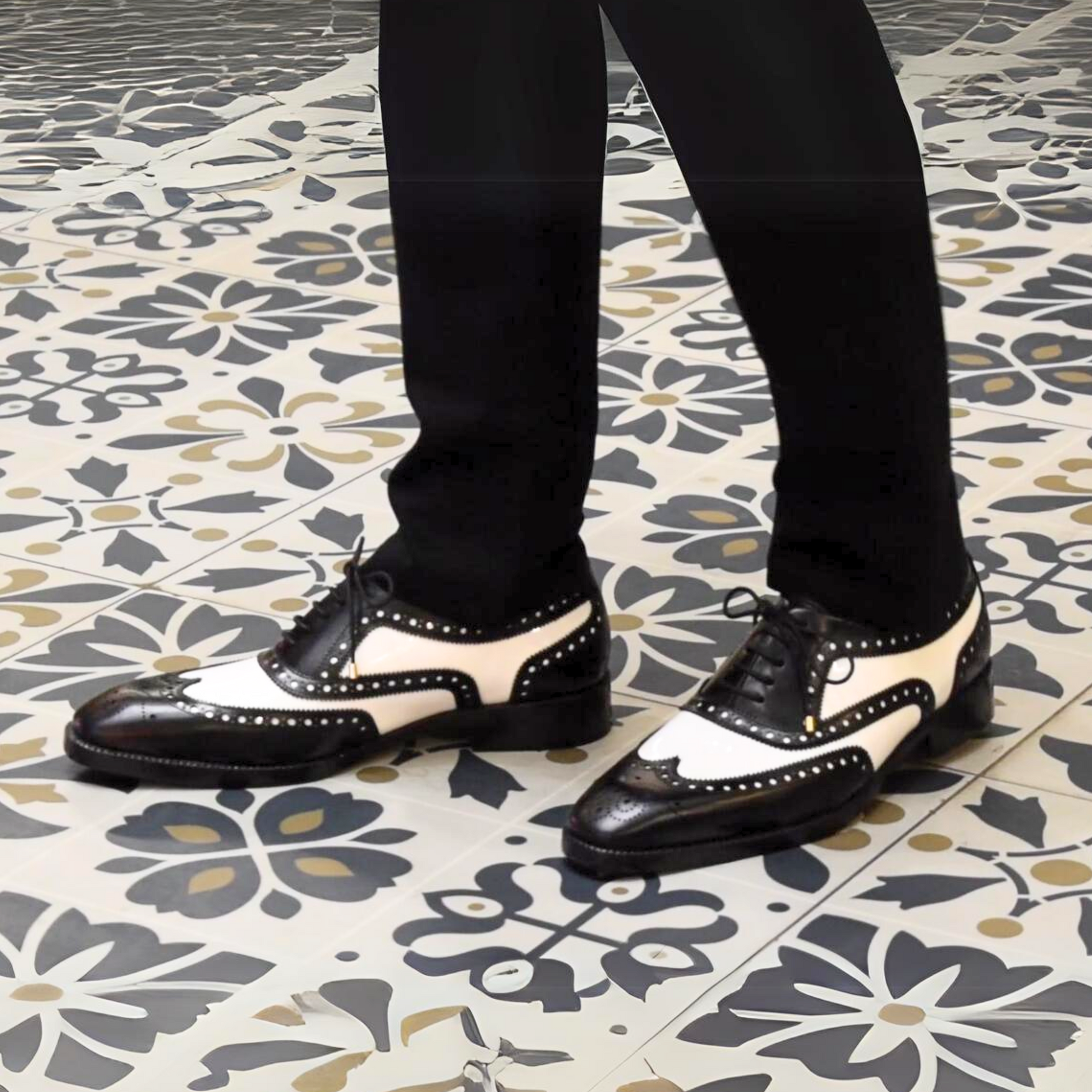 Spectator Wingtip Oxford Shoe Black White Lethato