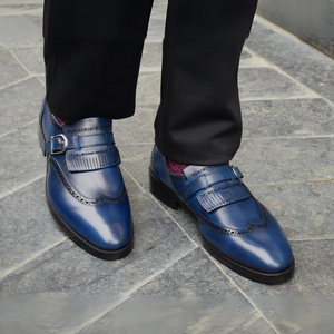 Wingtip Brogue Kiltie Monk Strap- Navy