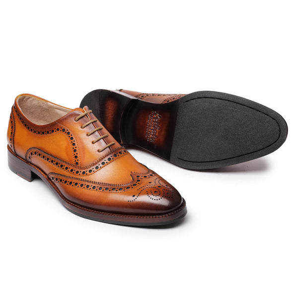 Wingtip Brogue Oxford- Tan | Italian Dress Shoes | Lethato