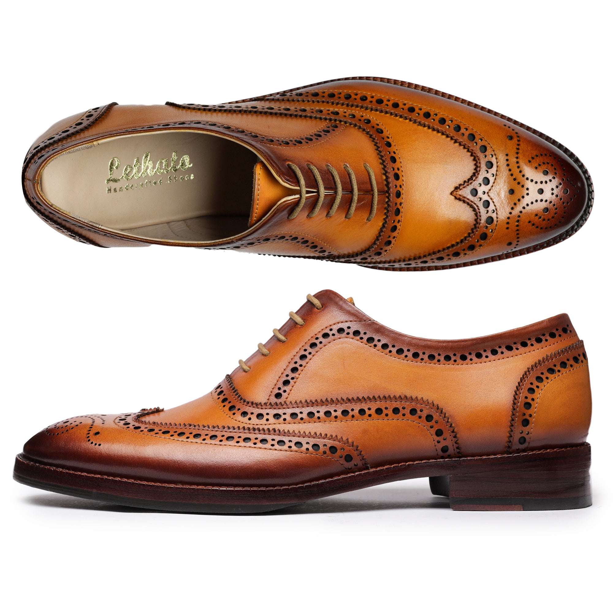 Wingtip Brogue Oxford- Tan | Italian Dress Shoes | Lethato STANDARD / US 7.5-8 / UK 7 / Tan Wingtip Brogue Oxford- Tan | Italian Dress Shoes | Lethato STANDARD / US 7.5-8 / UK 7 / Tan