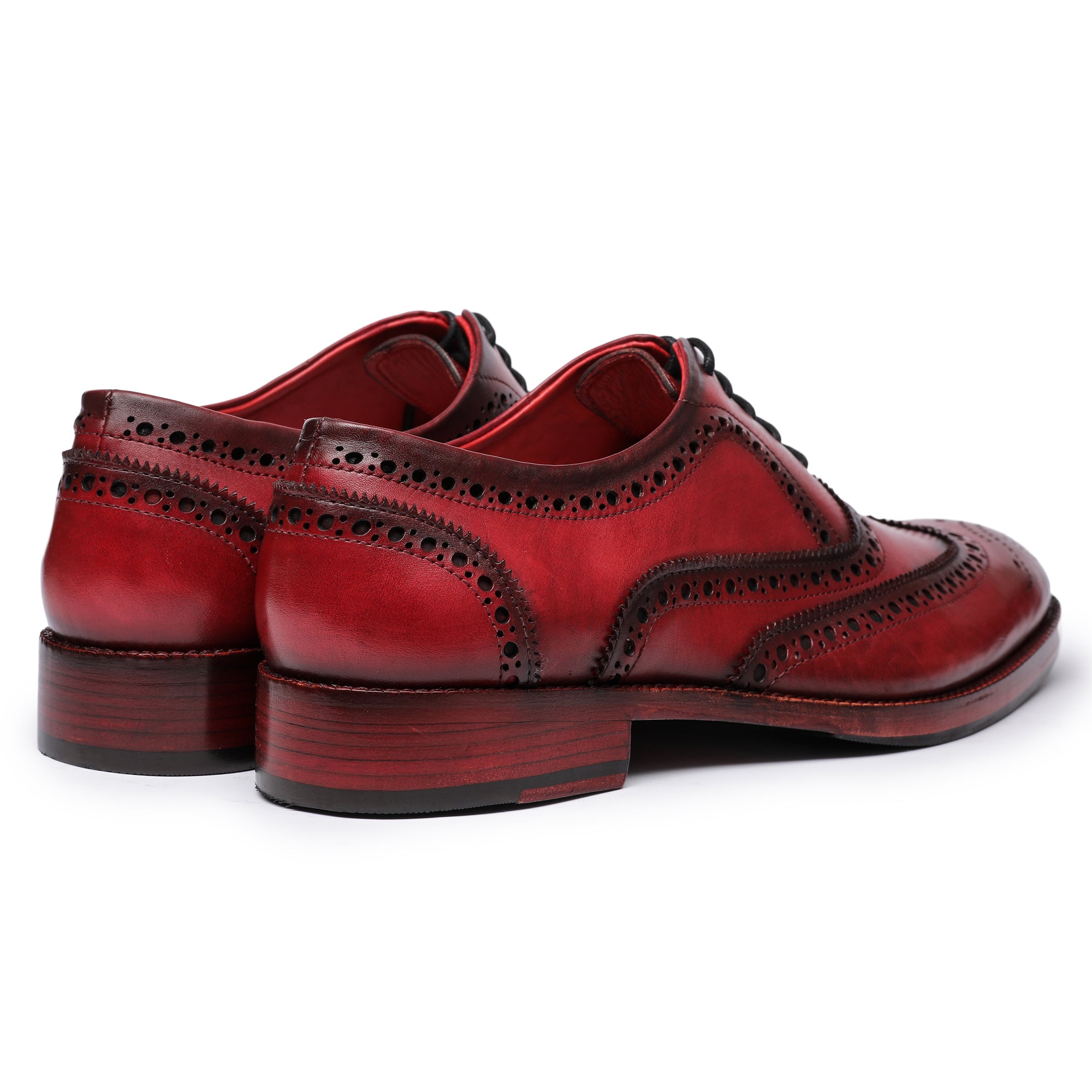 red dress shoes mens Lethato Wingtip Brogue Oxford- Wine Red