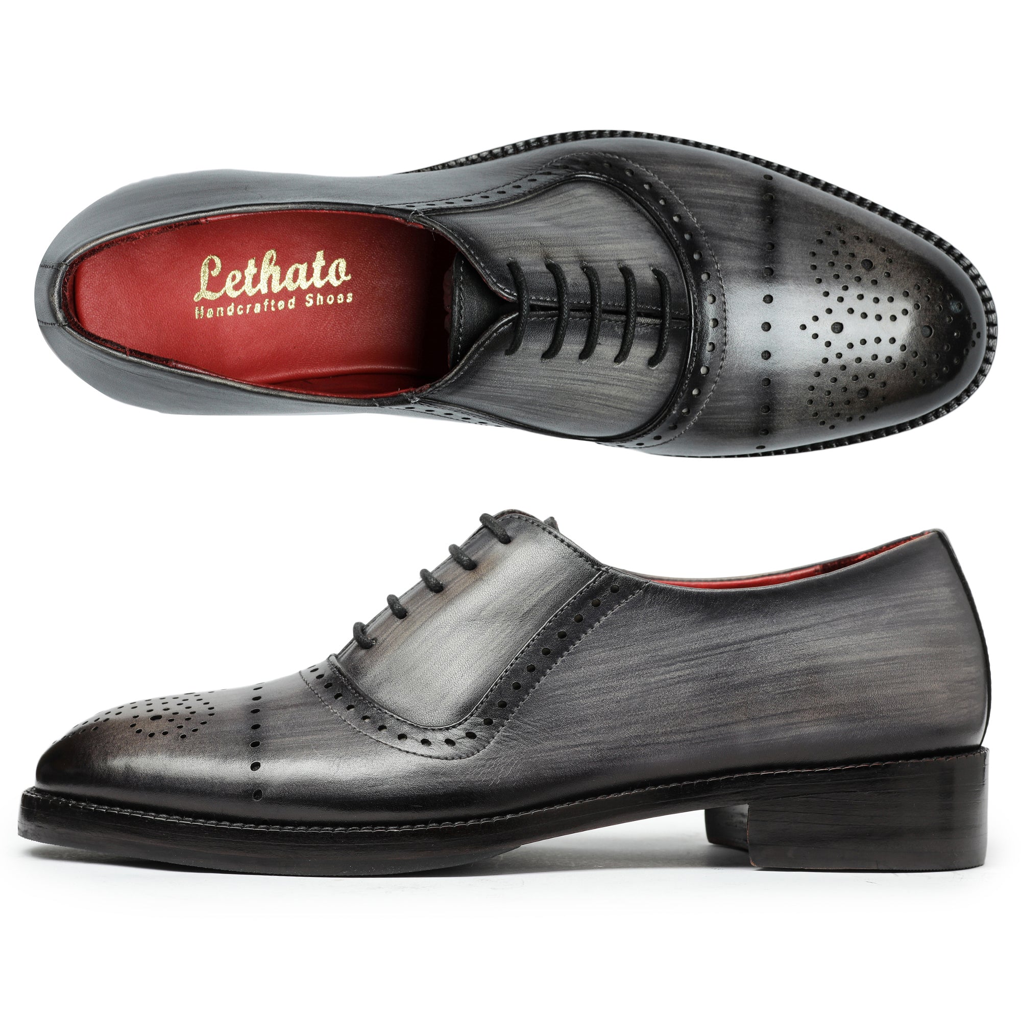 Medallion Toe Oxford- Gray Dress Shoes for Men by Lethato Medallion Toe Oxford- Gray Dress Shoes for Men by Lethato