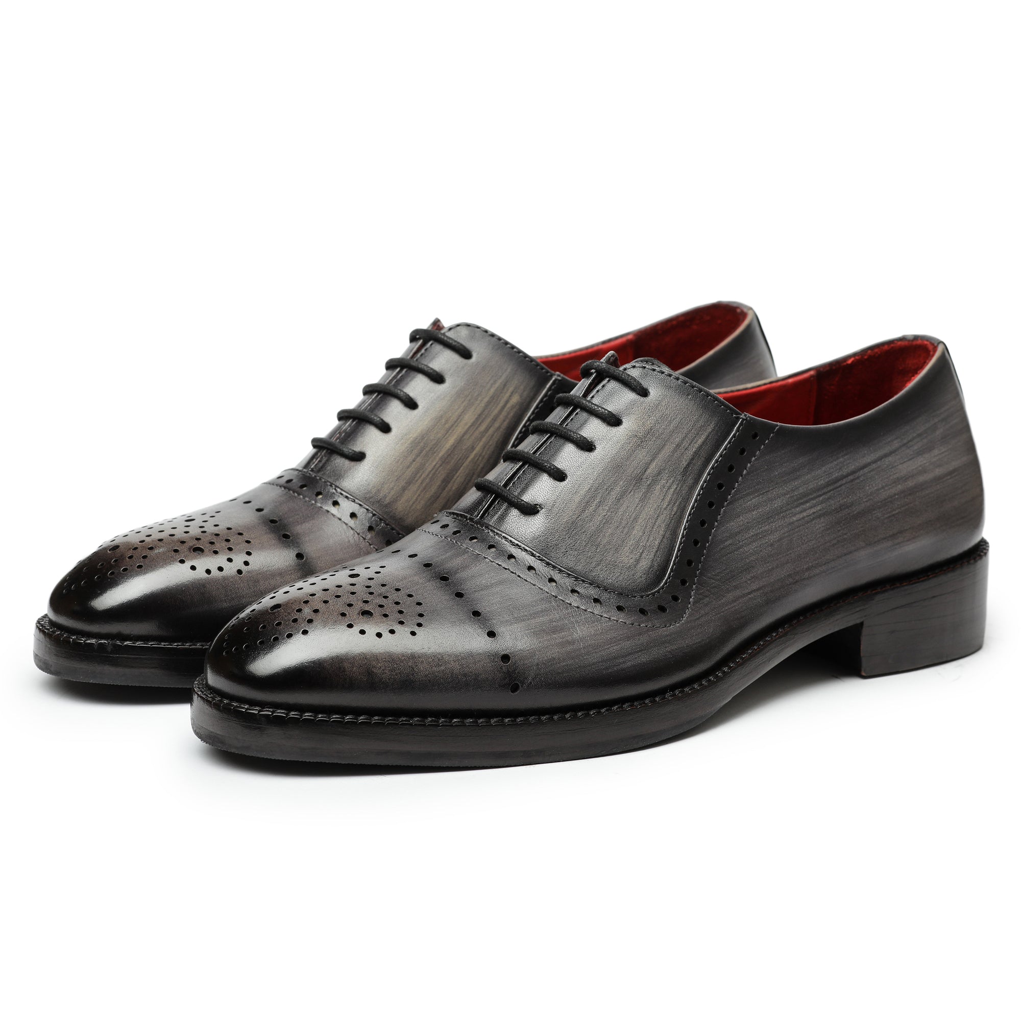 gray dress shoes Parker Genuine Leather Slip-On by Giovanni DAPPERFAM mens brown boots Medallion Toe Oxford- Gray Dress