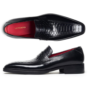 Penny Loafers - Croc Black