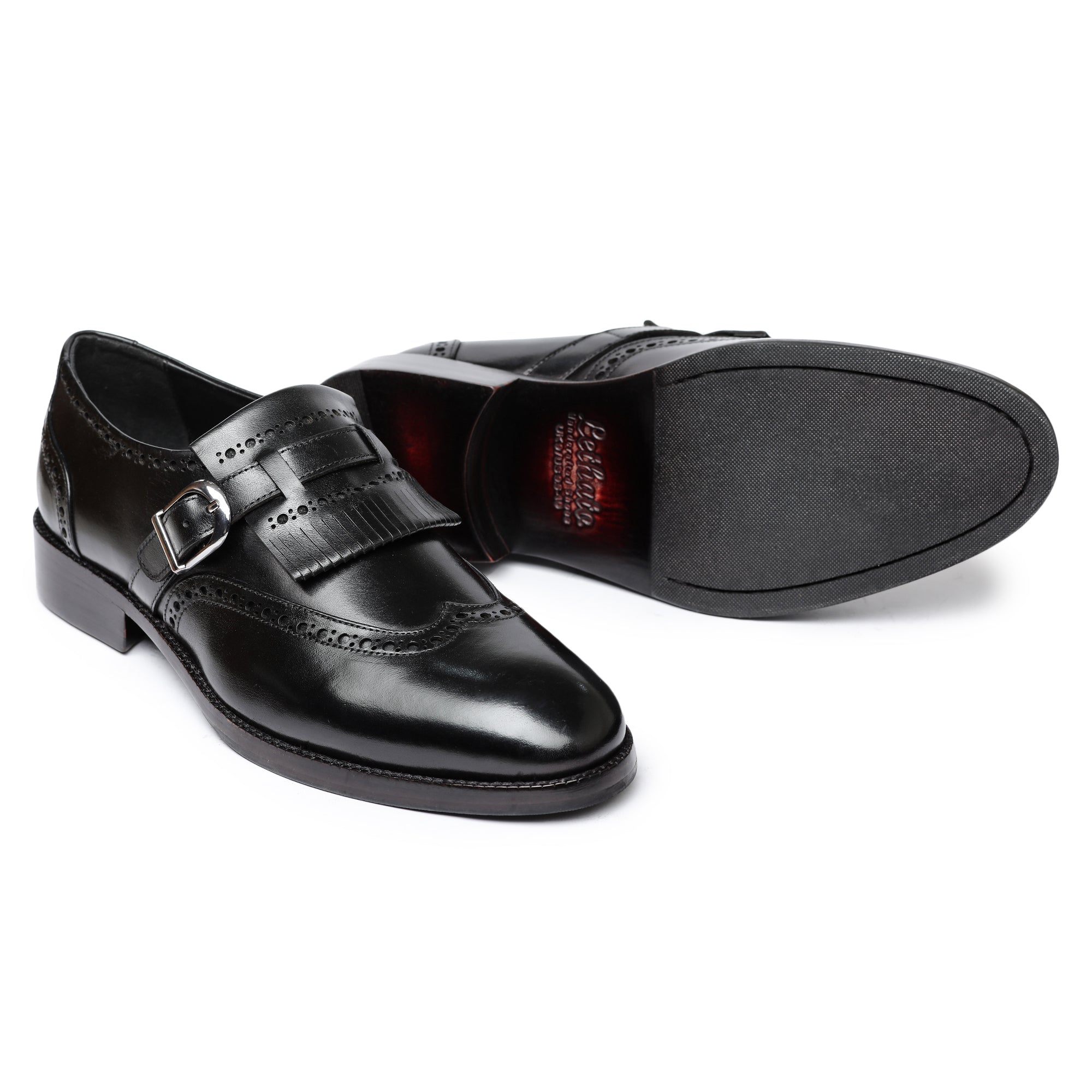 Lethato Wingtip Brogue Kiltie Monk Strap Shoes- Black Lethato Wingtip Brogue Kiltie Monk Strap Shoes- Black