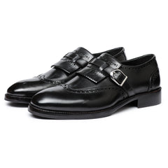 Liberty Black Leather Monk Strap Brogue Wing Tip Lace Up Shoes Mens 10 Amazon.com | Lethato Men main image 3