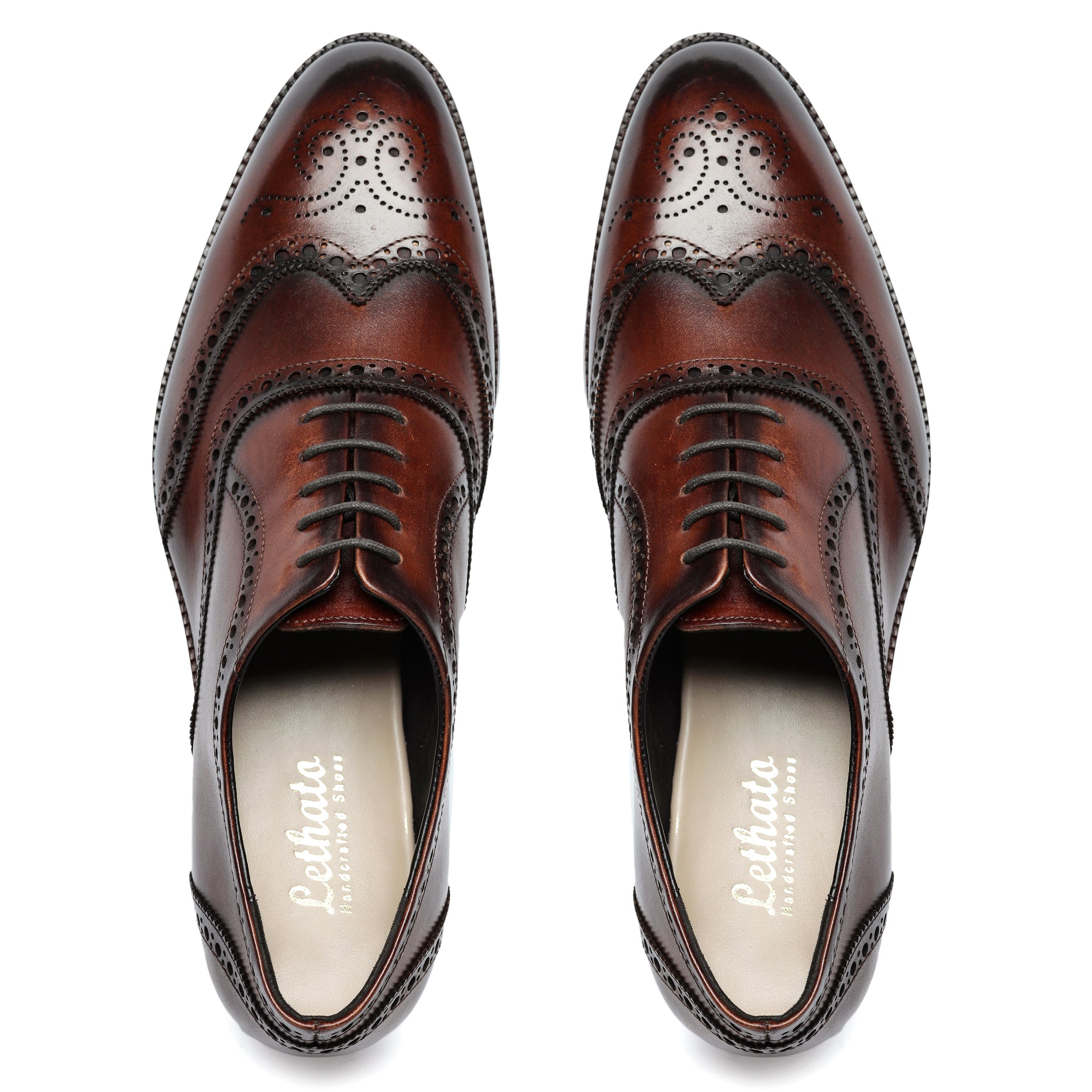 1966 Luis Gonzalo Leather Wingtip Lace-Up Oxford Dress Shoes Brown