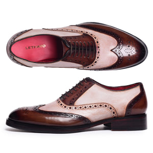 Wingtip Brogue Oxfords - Brown & Beige