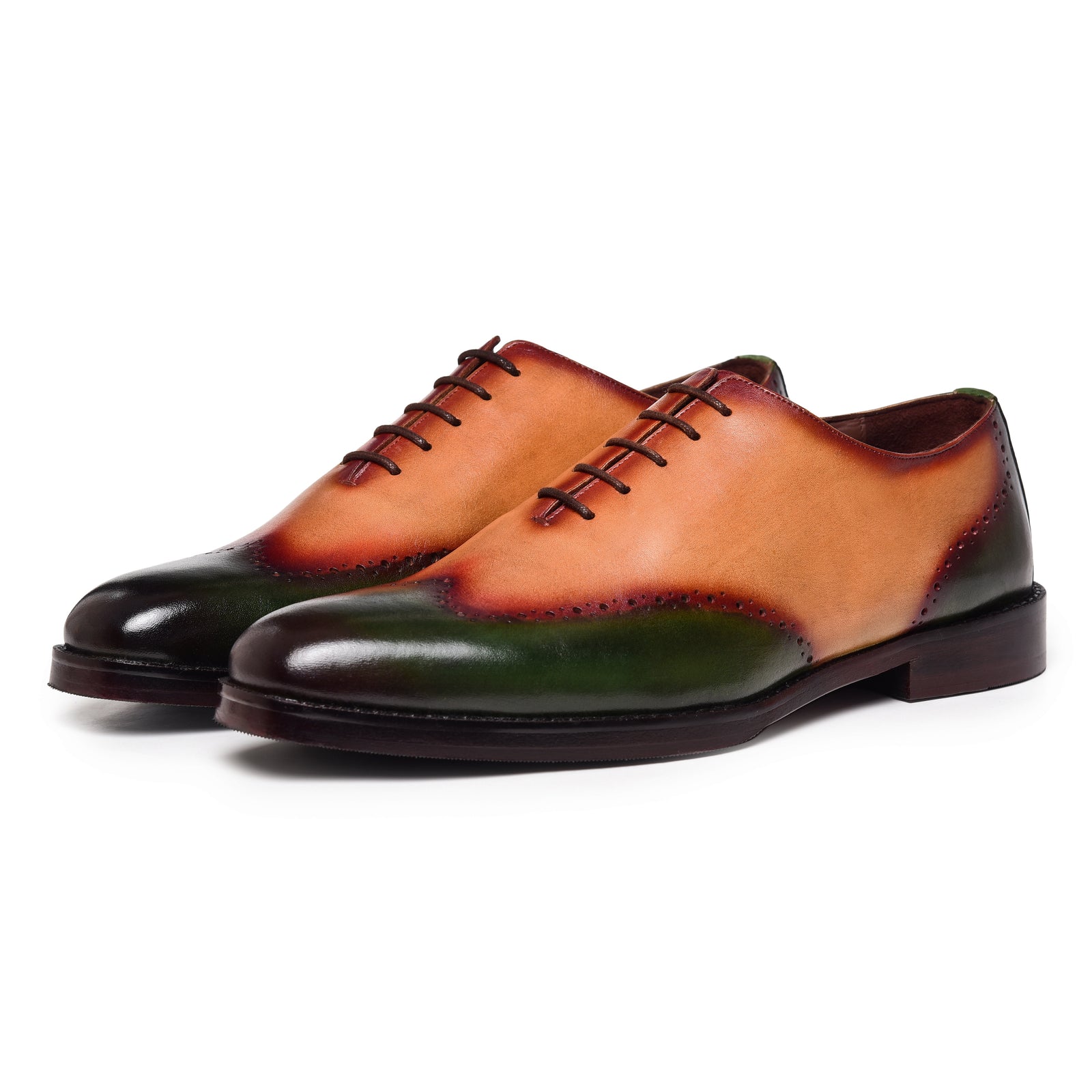 Wholecut Oxfords - Green & Tan