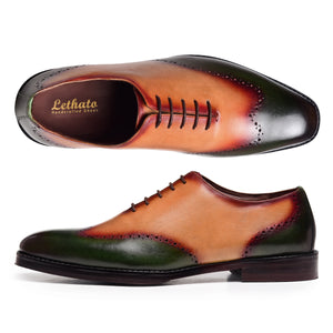 Wholecut Oxfords - Green & Tan
