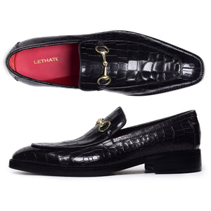 Horsebit Loafers - Croc Black