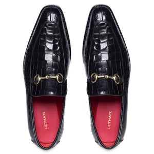 Horsebit Loafers - Croc Black
