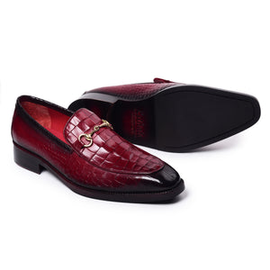 Horsebit Loafers - Croc Wine Red