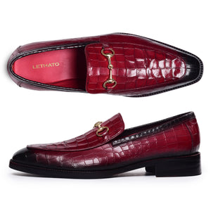 Horsebit Loafers - Croc Wine Red