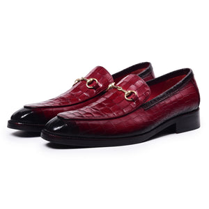 Horsebit Loafers - Croc Wine Red