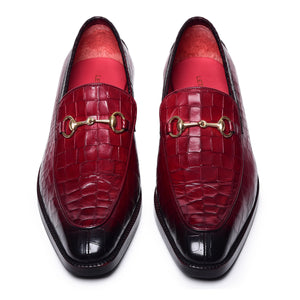 Horsebit Loafers - Croc Wine Red