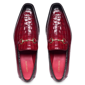Horsebit Loafers - Croc Wine Red