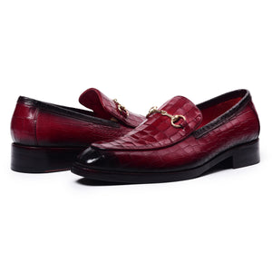 Horsebit Loafers - Croc Wine Red