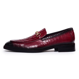 Horsebit Loafers - Croc Wine Red