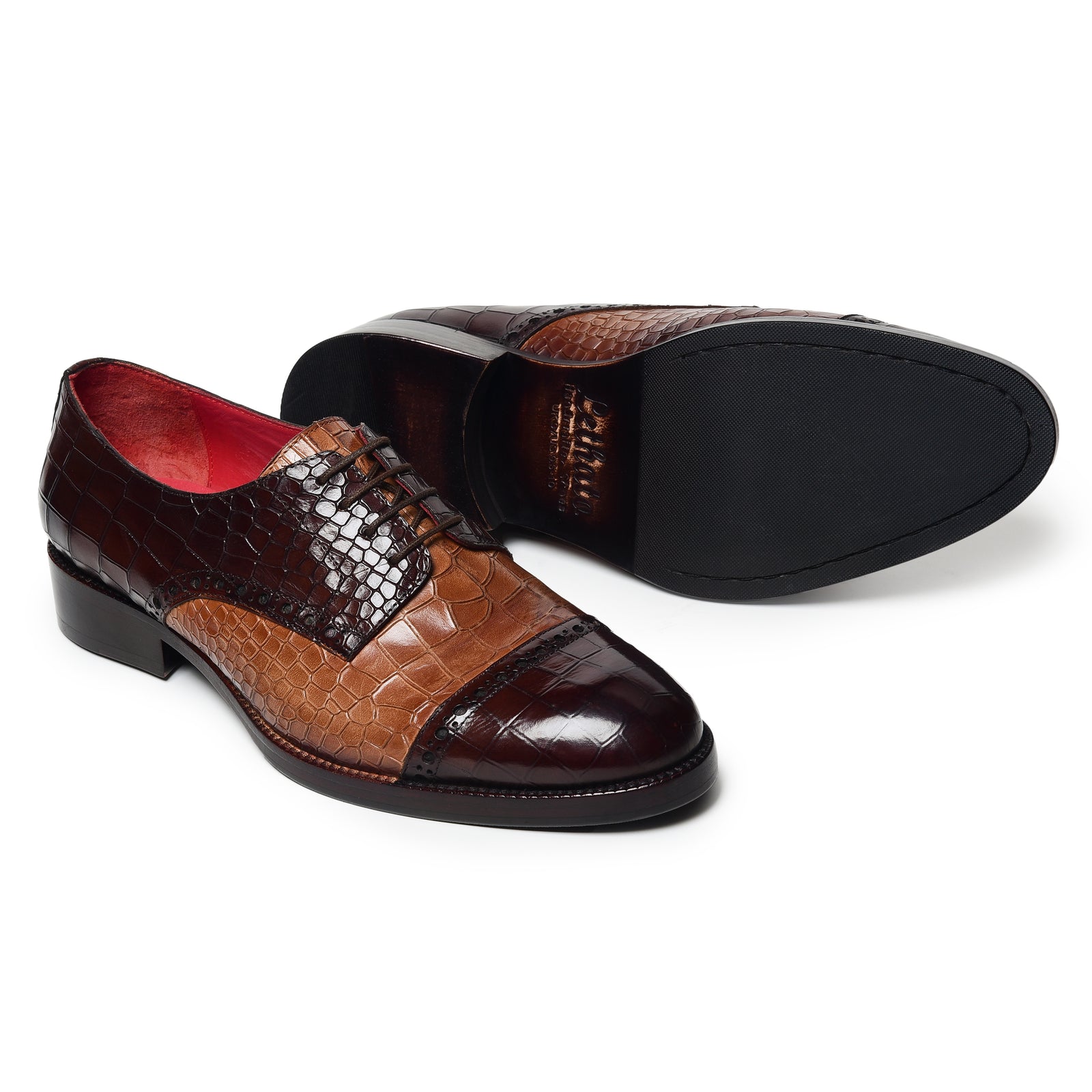 Derby Shoes - Croc Brown & Tan