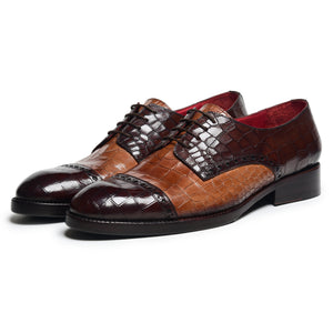 Derby Shoes - Croc Brown & Tan